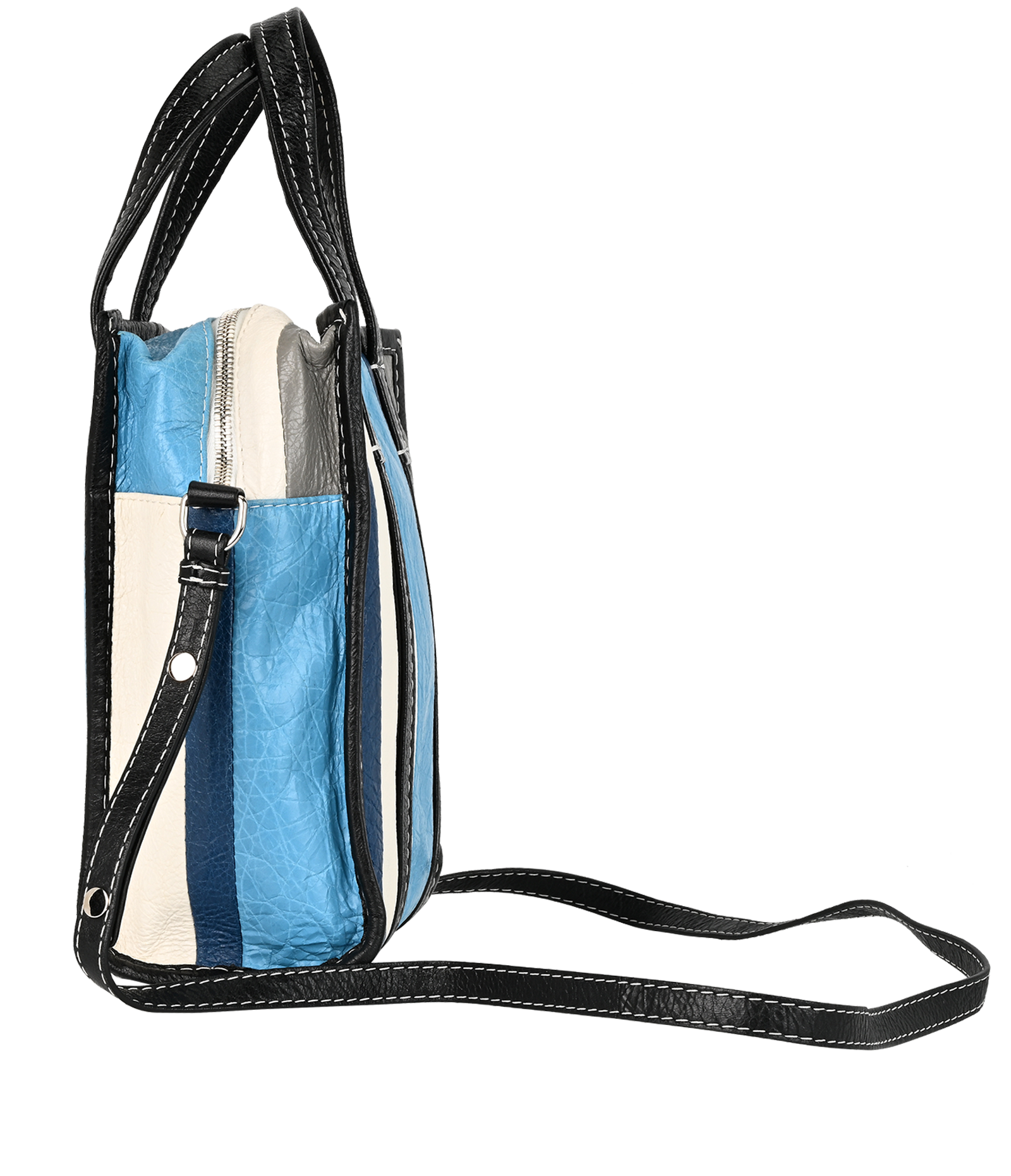 XXS Bazar Shopper, &pound;295, Handbags, Blue/Grey, Leather, Bottom view